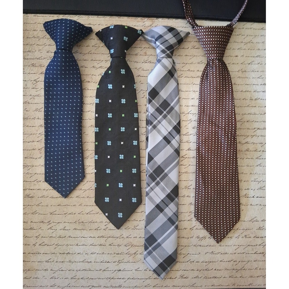 Lot of 4 Polyester CHILD SIZE 2T to 4T 8 in - 11" long Clip-On / Zip Neckties